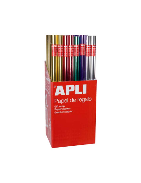 CAJA 55 ROLLOS PAPEL DE REGALO APLI METALIZADO 2m