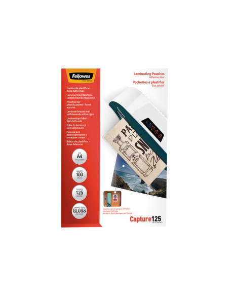PACK 100 FUNDAS DE PLASTIFICAR FELLOWES ADHESIVAS 125 MICRAS A4