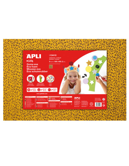 BOLSA 3 LÁMINAS GOMA EVA APLI IMPRESAS LEOPARDO
