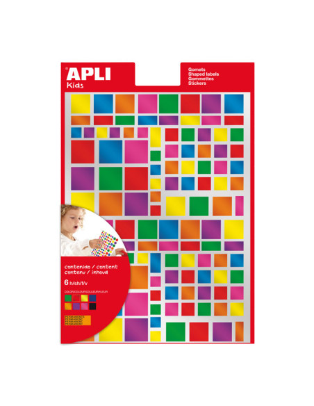 BLÍSTER 6h GOMETS APLI KIDS MULTICOLOR CUADRADOS METALIZADOS