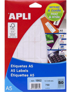 BLÍSTER 15h ETIQUETAS APLI 13x40mm A5