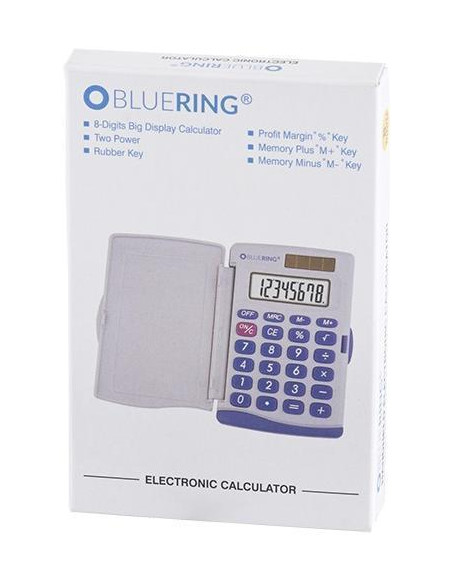CALCULADORA DE BOLSILLO BLUERING CON TAPA