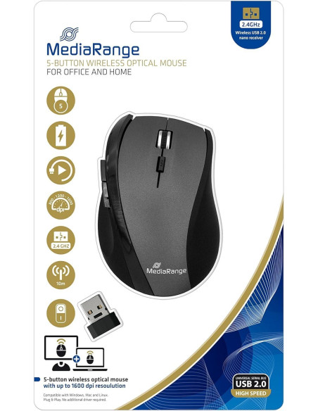 RATÓN ÓPTICO MEDIARANGE INALÁMBRICO 5 BOTONES