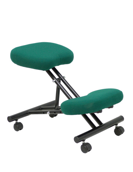 SILLA PIQUERAS Y CRESPO MAHORA FIJA ERGONOMICA RODILLERA REGULABLE EN ALTURA RUEDAS de NYLON TAPIZADO BALI VERDE BOTELLA