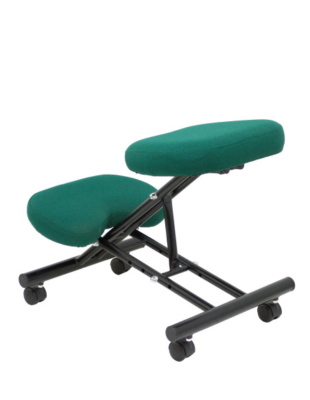 SILLA PIQUERAS Y CRESPO MAHORA FIJA ERGONOMICA RODILLERA REGULABLE EN ALTURA RUEDAS de NYLON TAPIZADO BALI VERDE BOTELLA