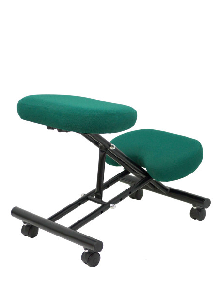 SILLA PIQUERAS Y CRESPO MAHORA FIJA ERGONOMICA RODILLERA REGULABLE EN ALTURA RUEDAS de NYLON TAPIZADO BALI VERDE BOTELLA