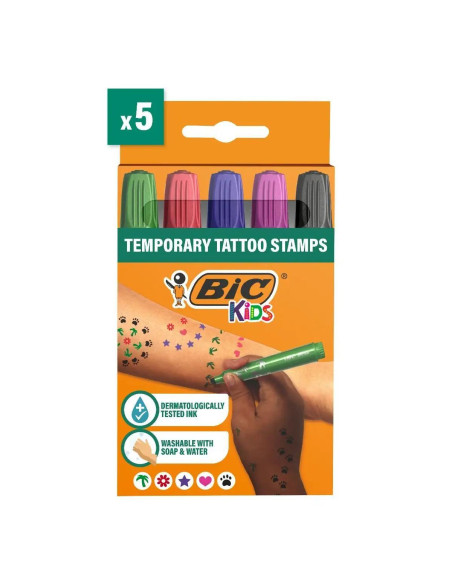 CAJA 5 ROTULADORES BIC TEMPORARY TATTOO SELLOS