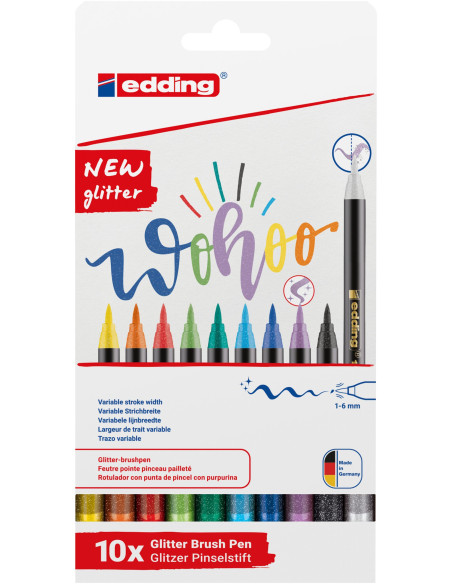 ROTULADOR FIBRA EDDING 1340 BRUSHPEN GLITTER SURTIDO ESTUCHE DE 10