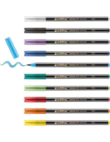 ROTULADOR FIBRA EDDING 1340 BRUSHPEN GLITTER SURTIDO ESTUCHE DE 10