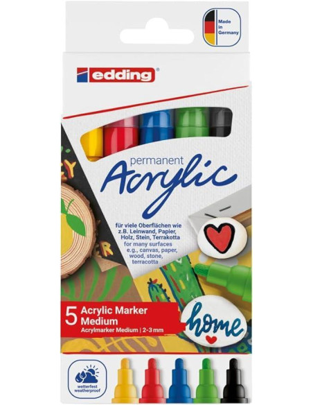 PACK 5 MARCADORES ACRÍLICO EDDING 5100 BÁSICOS