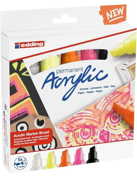 PACK 5 MARCADORES ACRÍLICO EDDING 5000 NEÓN