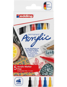 PACK 5 MARCADORES ACRÍLICO EDDING 5300 BÁSICOS