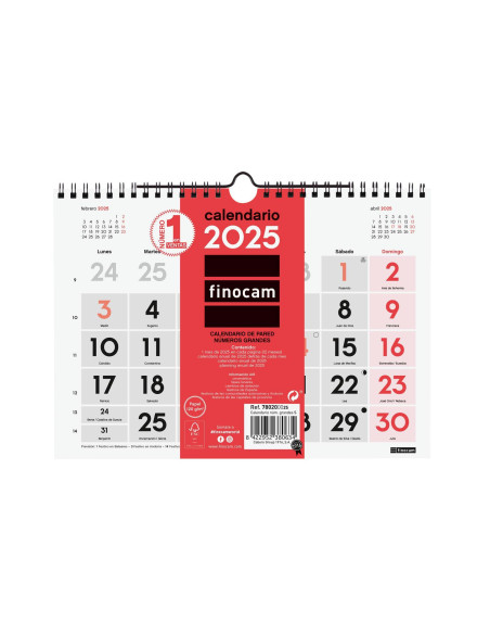 FINOCAM CALENDARIO DE PARED NÚMEROS GRANDES S-210X150MM NEUTRO 2025
