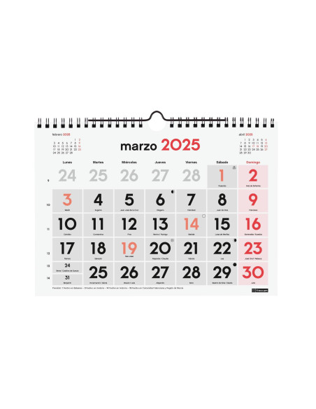 FINOCAM CALENDARIO DE PARED NÚMEROS GRANDES S-210X150MM NEUTRO 2025