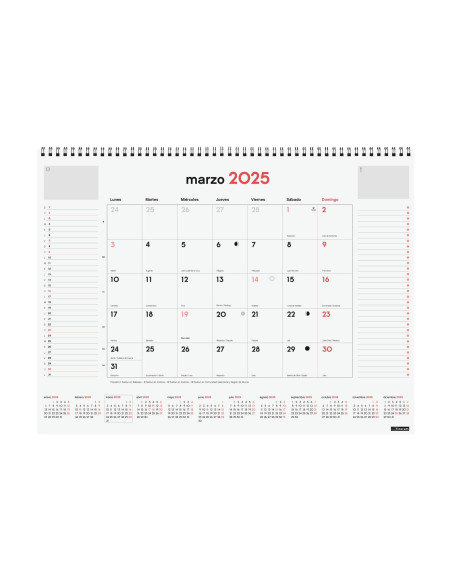 FINOCAM VADE CALENDARIO ESPIRAL 420X310MM MES VISTA NEUTRO 2025