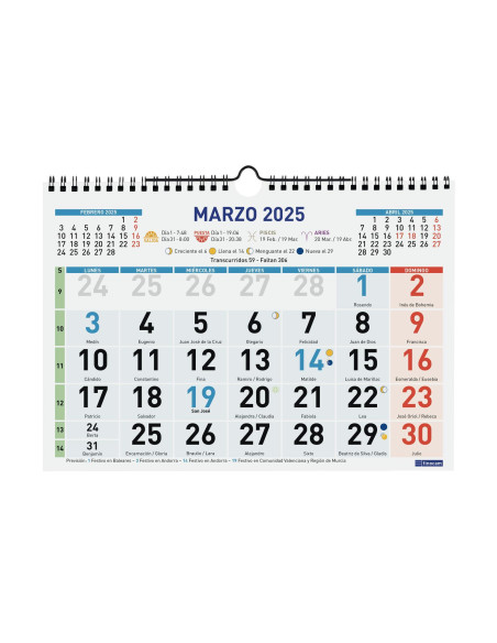 FINOCAM CALENDARIO DE PARED NÚMEROS GRANDES 300X210MM COLOR 2025