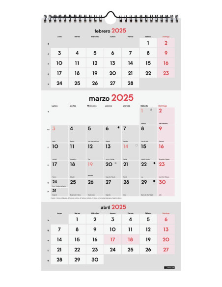 FINOCAM CALENDARIO DE PARED PARA ESCRIBIR 3 MESES VISTA M-236X430MM NEUTRO 2025