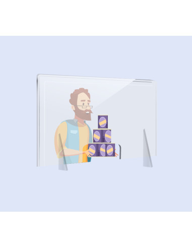 MAMPARA DE PROTECCIÓN METACRILATO TRANSPARENTE HORIZONTAL 90x60x30 CM