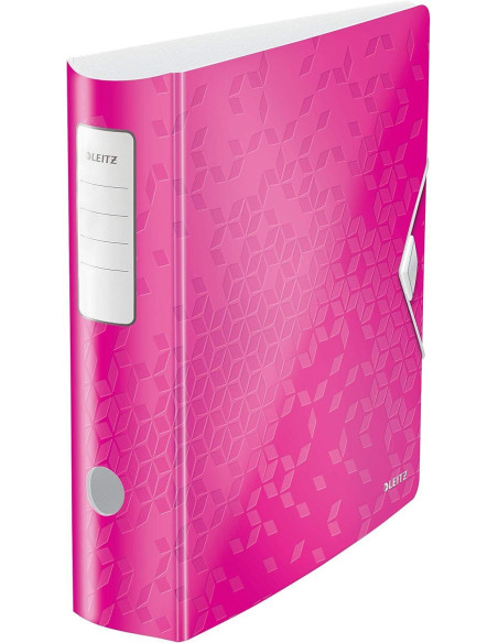 ARCHIVADOR palanca LEITZ ACTIVE WOW POLYFOAM A4 180 75mm LOMO CURVADO Y CIERRE CON GOMA FUCSIA METALIZADO