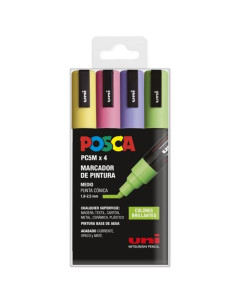 ESTUCHE 4 MARCADORES DE PINTURA UNI POSCA PC-5M BRILLANTES
