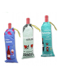 CAJA 12 BOLSAS DE TELA PARA 1 BOTELLA DECORADA