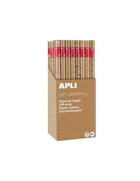 CAJA. 55 ROLLOS PAPEL REGALO APLI "KRAFT FUN" 2m
