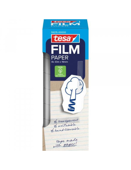 PACK 8 ROLLOS CINTA ADHESIVA TESAFILM PAPER 33mx19mm