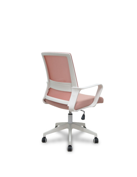 PIQUERAS Y CRESPO SILLA ERGO535 BLANCA BASCULANTE RESPALDO MALLA ROSA ASIENTO TELA ROSA RUEDAS NAILON