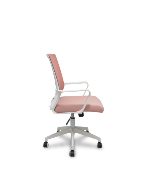 PIQUERAS Y CRESPO SILLA ERGO535 BLANCA BASCULANTE RESPALDO MALLA ROSA ASIENTO TELA ROSA RUEDAS NAILON