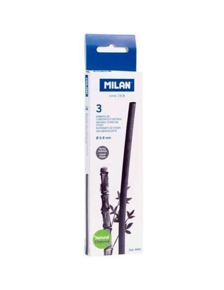 MILAN CARBONCILLO NATURAL CILÍNDRICO Ø6-8MM X 15CM CAJA DE 3 BARRITAS