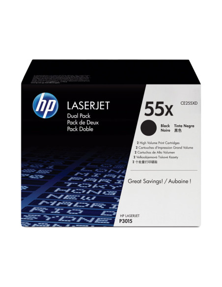 TONER HP N 55X CE255XD LASERJET P3011P3015  NEGRO 12500 PÁG PACK 2 UD