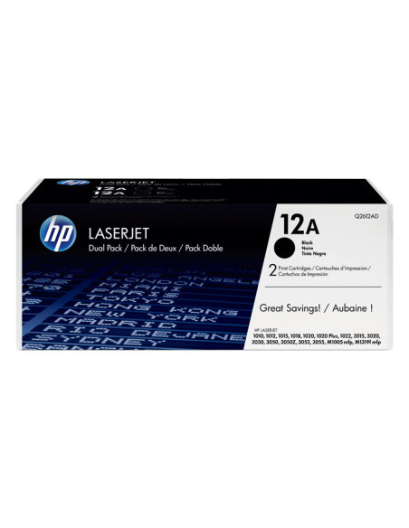TONER HP N 12A Q2612AD LASERJET 101010121015101810201022301530203030305030523055 NEGRO 2000 PÁG PACK 2 UNIDADES