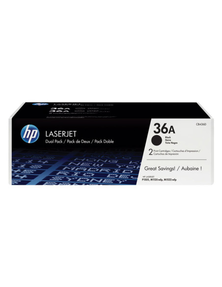 TONER HP N 36A CB436AD LASERJET M1120 MFPM1120N MFPM1522N MFPM1522NF MFPP1505P1505NP1506 NEGRO 2000 PÁG PACK 2 UNIDADES