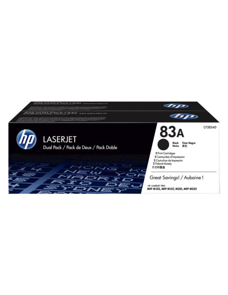 PACK DE AHORRO DE 2 CARTUCHOS DE TÓNER ORIGINAL LASERJET HP 83A
