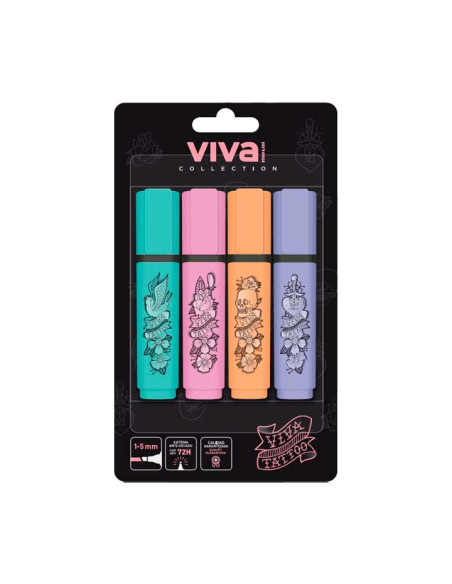 MARCADOR FLUOR MOLIN VIVA TATTO BLISTER de 4 COLORES