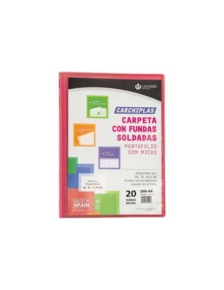 CARPETA FUNDAS TARIFARIO CARCHIVO PP CARCHIPLAS-BOOK FLEXIBLE CANGURO A4  20 F ROJO