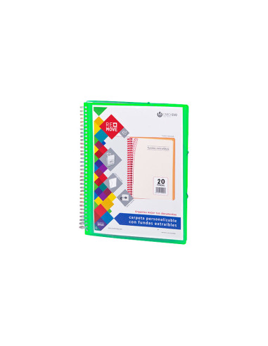 CARPETA FUNDAS TARIFARIO CARCHIVO REMOVE ESPIRAL PP A4 CANGURO con GOMA 20 F EXTRAIBLES VERDE