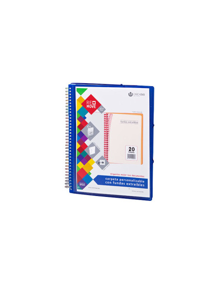 CARPETA FUNDAS TARIFARIO CARCHIVO REMOVE ESPIRAL PP A4 CANGURO con GOMA 20 F EXTRAIBLES AZUL