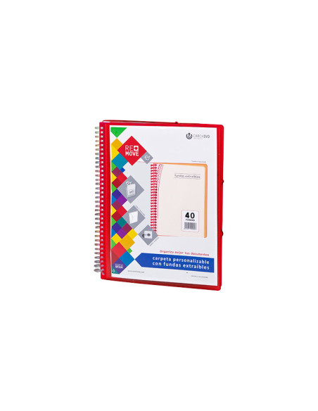 CARPETA FUNDAS TARIFARIO CARCHIVO REMOVE ESPIRAL PP A4 CANGURO con GOMA 40 F EXTRAIBLES ROJO