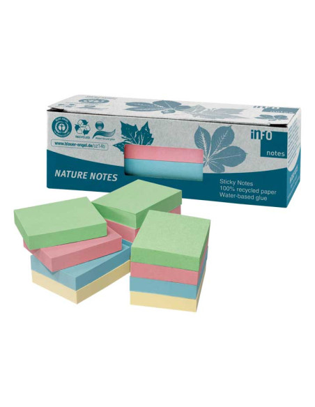 CAJA 12 BLOCS NOTAS ADHESIVAS RECICLADAS A-SERIES COLORES 50x40mm
