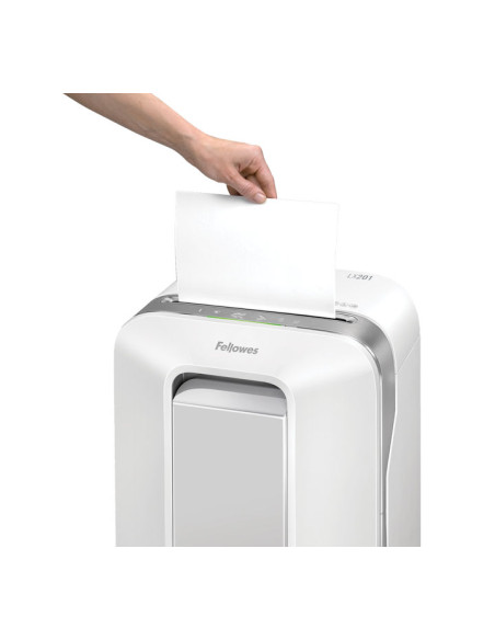DESTRUCTORA FELLOWES LX201 BLANCA 12h PARTIC Nvseg5- particula 2x12mm ancho 200mm dep22L