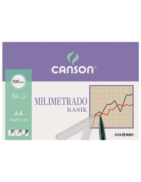 CANSON BLOC MILIMETRADO BASIK ENCOLADO 50 HOJAS 100 GR 21X297CM