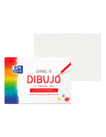 OXFORD LÁMINAS PARA DIBUJO ESCOLAR PACK 10 HOJAS 130GR A4 LISO BLANCO
