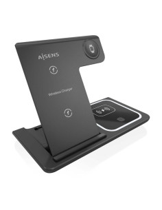 AISENS CARGADOR INALAMBRICO USB-C 3 EN 1 DE 15W MOVIL APPLE WACHT AURICULARES CON ESTUCHE DE CARGA NEGRO