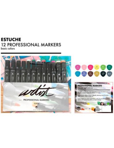 ALEX BOG ROTULADORES GAMA ARTIST DOBLE PUNTA FINABISELADA CSURTIDOS BÁSICOS ESTUCHE 12 UD