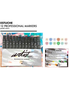 ALEX BOG ROTULADORES GAMA ARTIST DOBLE PUNTA FINABISELADA CSURTIDOS PASTEL ESTUCHE 12 UD