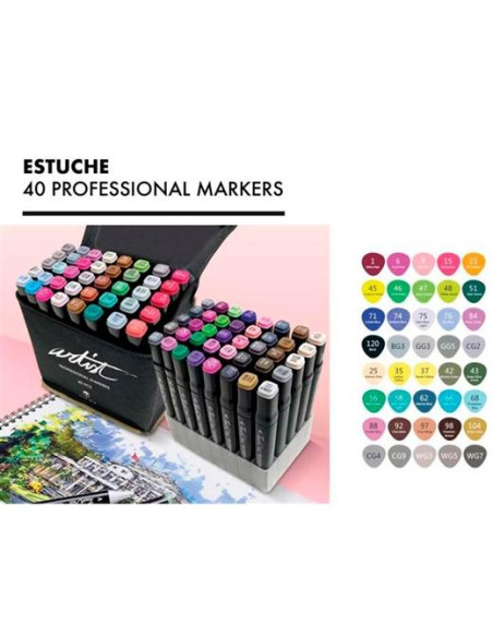 ALEX BOG ROTULADORES LUXURY CANVAS GAMA ARTIST DOBLE PUNTA FINABISELADA CSURTIDOS ESTUCHE DE LUJO 40 UD