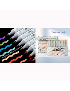 ALEX BOG ROTULADORES PROFESSIONAL BRUSH MARKET BASIC COLORS DOBLE PUNTA BISELADAPINCEL CSURTIDOS ESTUCHE 12 UD
