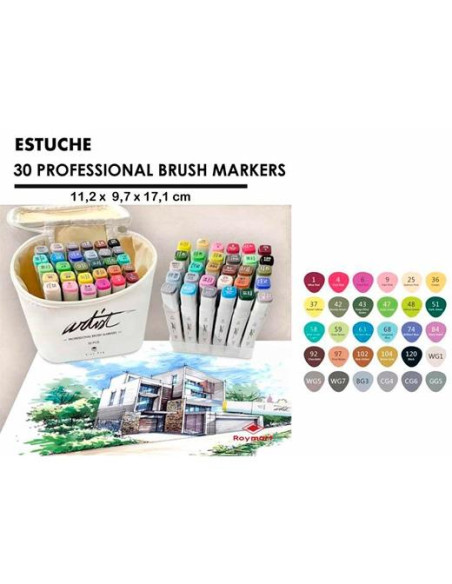 ALEX BOG ROTULADORES CANVAS LUXE PROFESSIONAL BRUSH MARKER DOBLE PUNTA BISELADAPINCEL CSURTIDOS ESTUCHE 30 UD