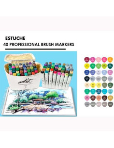 ALEX BOG ROTULADORES CANVAS LUXE PROFESSIONAL BRUSH MARKET DOBLE PUNTA BISELADAPINCEL CSURTIDOS ESTUCHE 40 UD